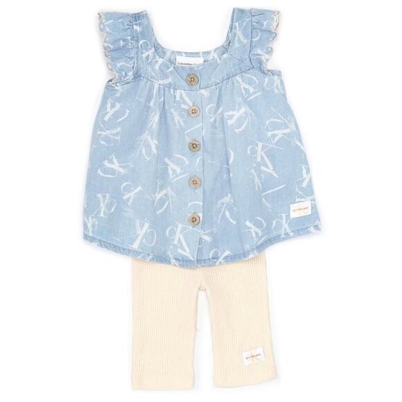 Calvin Klein Baby Girls Button-Front Denim 2 Piece Set 12m 40